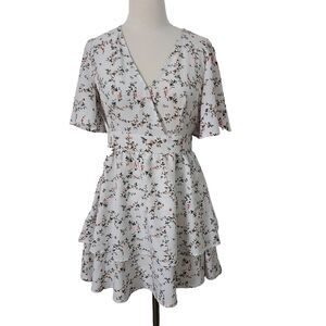 Shein Mini Dress Large 8 10 Layered Flowy Short Flutter Sleeve Surplice V Neck